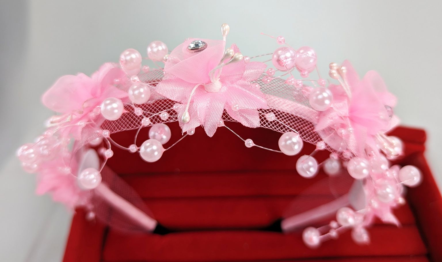 Bruidsmode Kinderen - Accessoires voor Meisjes - Bloemenkrans hoofdband - lelies - parels - roze - BK-04-P
