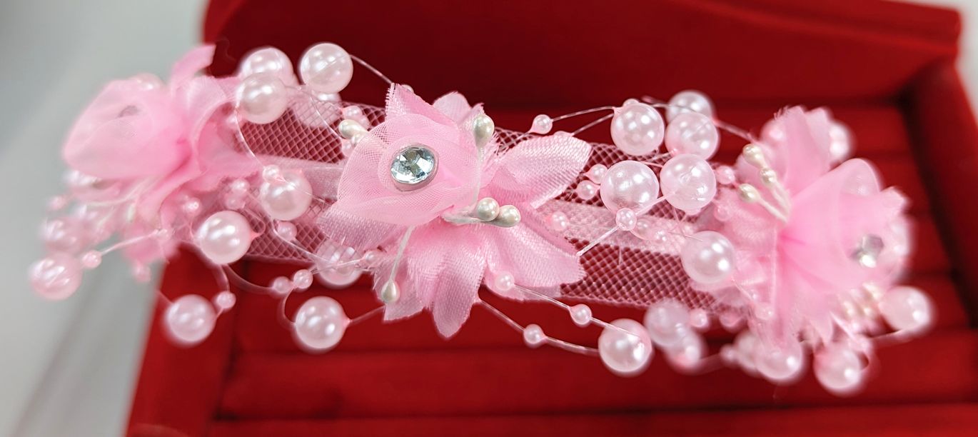 Bruidsmode Kinderen - Accessoires voor Meisjes - Bloemenkrans hoofdband - lelies - parels - roze - BK-04-P